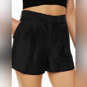 NWT FRAME High Rise Lyocell Linen Black Pleated Shorts size 4
